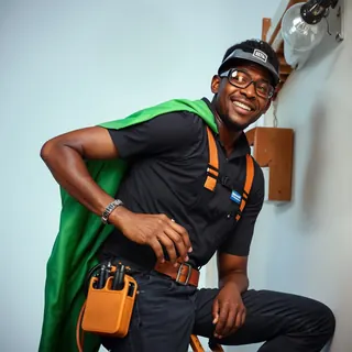 A young electrician, very happy working