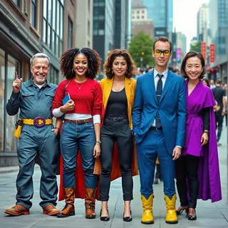 An electrician, shopkeeper, and person in a business suit