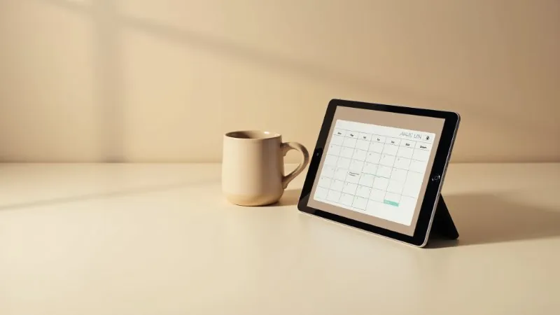 Organized desk with laptop, calendar and files